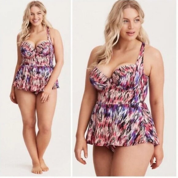Torrid Peplum Skirted Mirage Print Underwire Push Up One Piece Swimsuit Size 2X - Picture 2 of 10